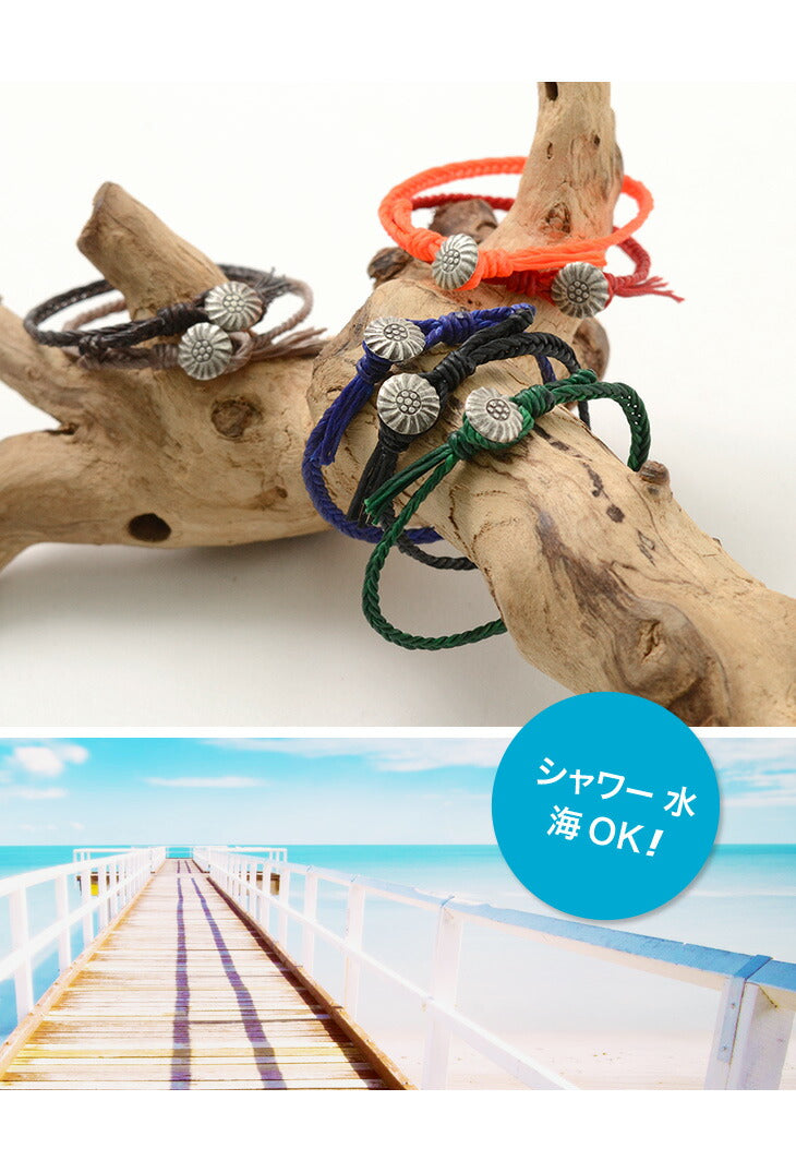 PHADUA / Wax Cord Concho Bracelet Fishbone Braid