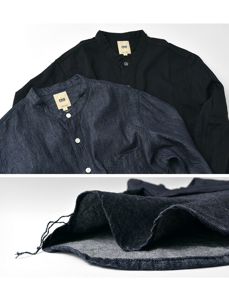 Camisa de cuello de banda de mezclilla FOB Factory / F3470