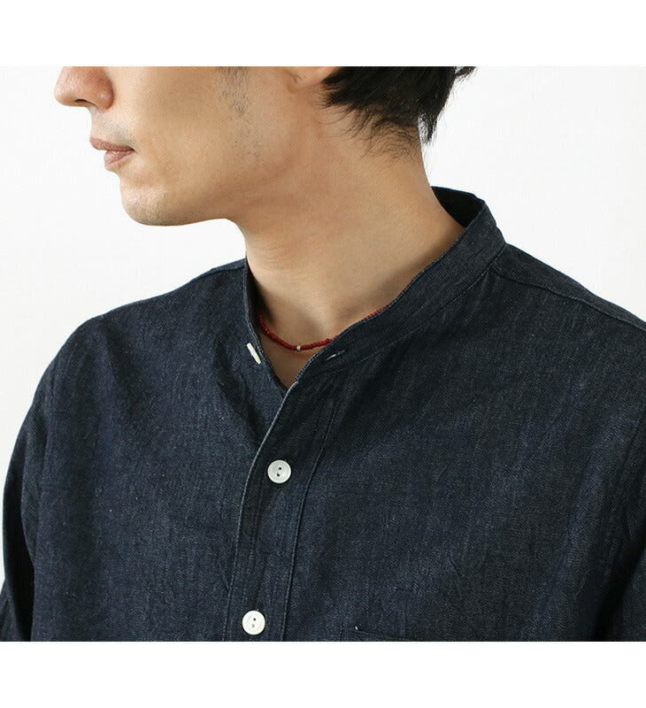 Camisa de cuello de banda de mezclilla FOB Factory / F3470