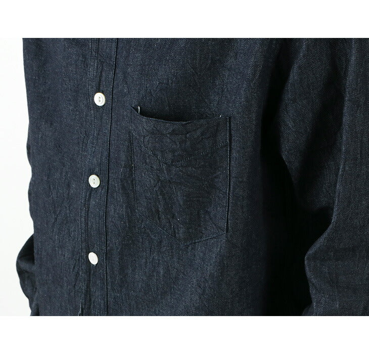 Camisa de cuello de banda de mezclilla FOB Factory / F3470