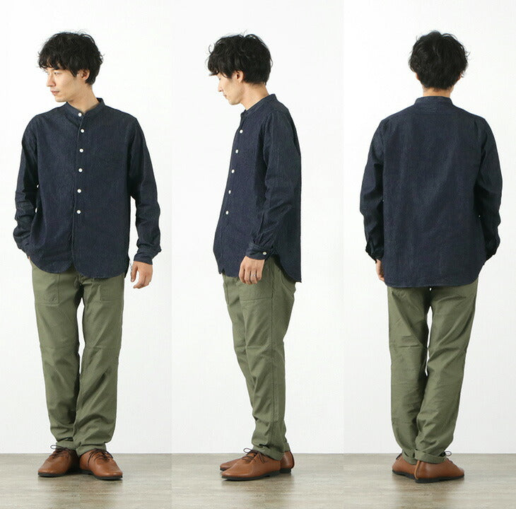 Camisa de cuello de banda de mezclilla FOB Factory / F3470