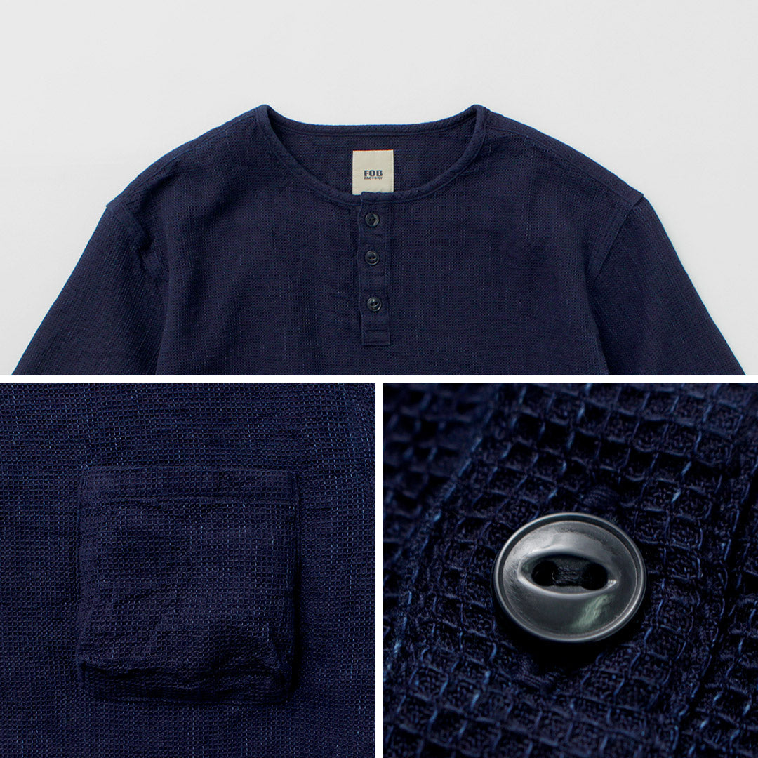 FOB FACTORY / F3493 靛蓝华夫格 T 恤