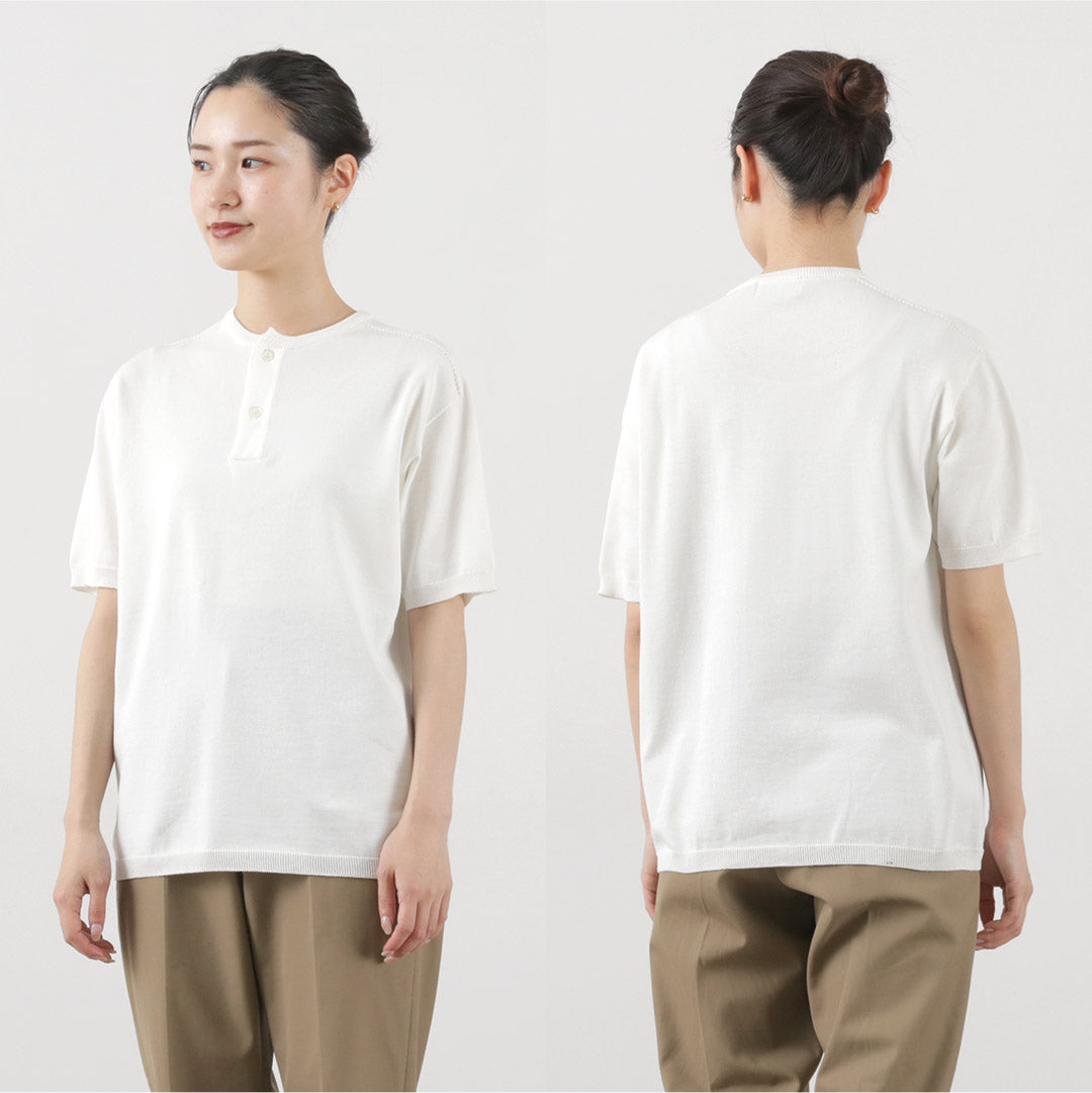 SOGLIA / Cotton Fitted Seamless Henry Neck Knit Tee