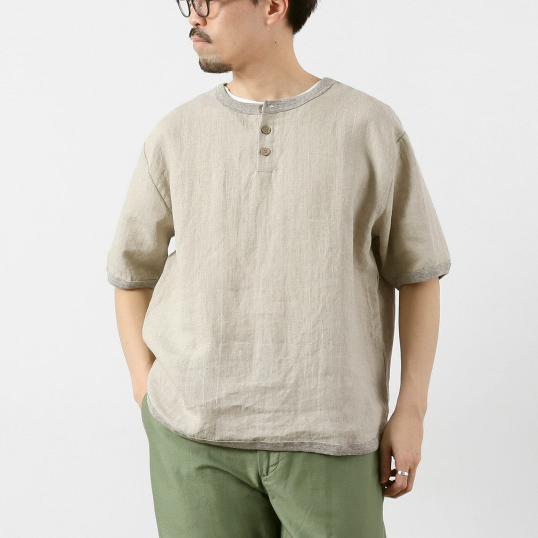 RE MADE IN TOKYO JAPAN / French Linen Henley-Neck T-Shirt