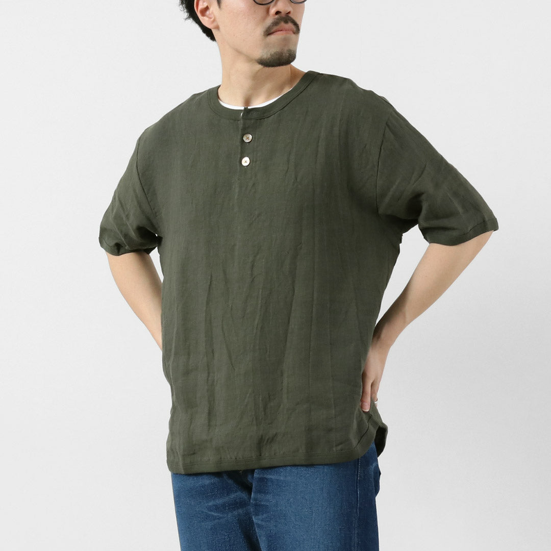 RE MADE IN TOKYO JAPAN / French Linen Henley-Neck T-Shirt
