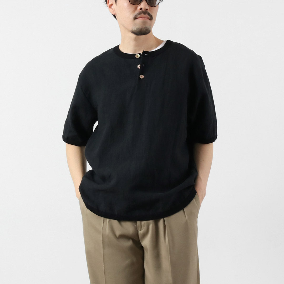 RE MADE IN TOKYO JAPAN / French Linen Henley-Neck T-Shirt