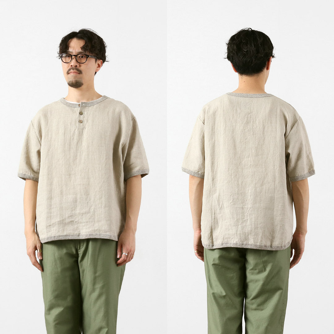 RE MADE IN TOKYO JAPAN / French Linen Henley-Neck T-Shirt