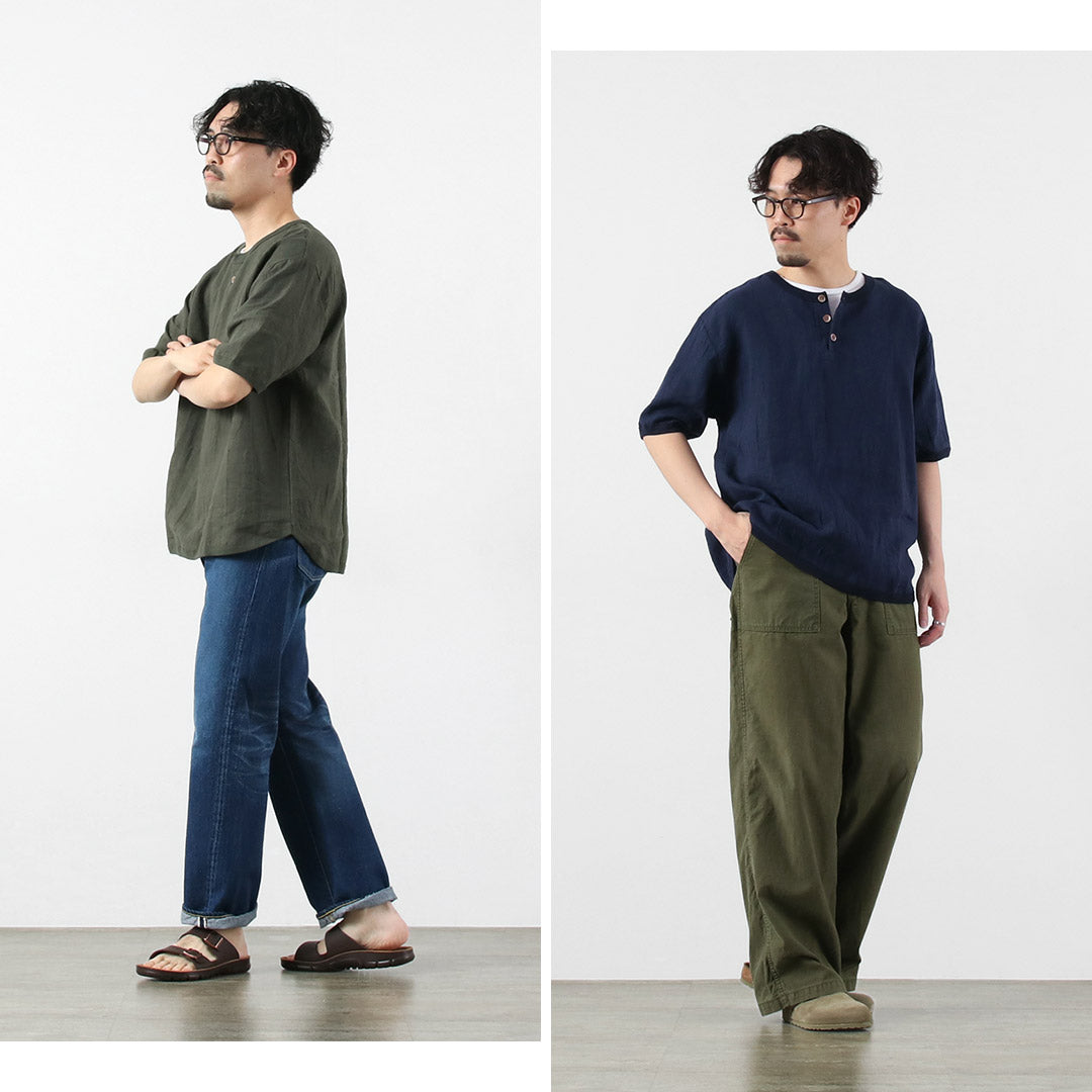 RE MADE IN TOKYO JAPAN / French Linen Henley-Neck T-Shirt