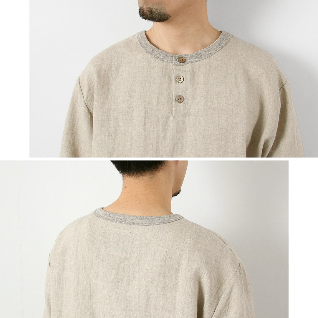 RE MADE IN TOKYO JAPAN / French Linen Henley-Neck T-Shirt