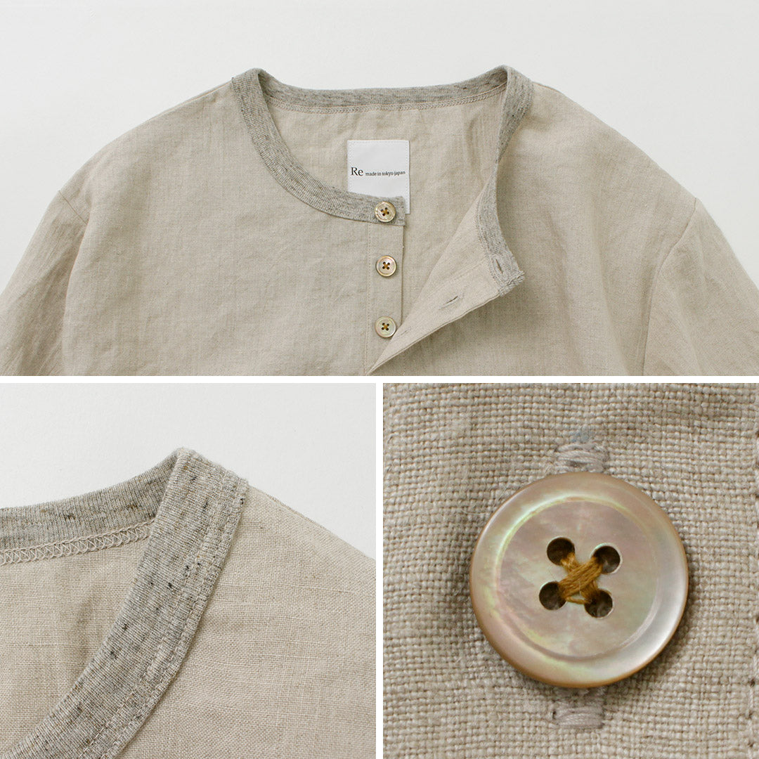 RE MADE IN TOKYO JAPAN / French Linen Henley-Neck T-Shirt