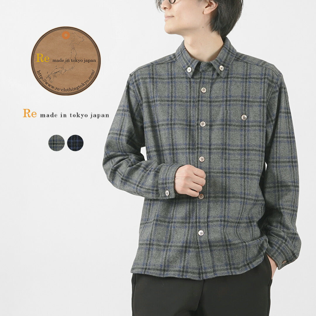 RE MADE IN TOKYO JAPAN / Craft Wool Plaid CPO Button Down Shirt