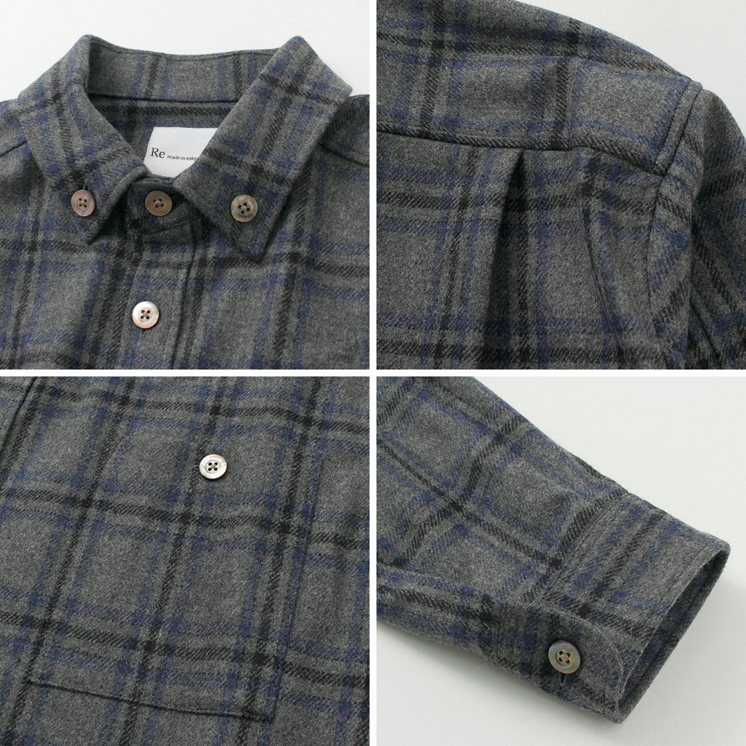 RE MADE IN TOKYO JAPAN / Craft Wool Plaid CPO Button Down Shirt