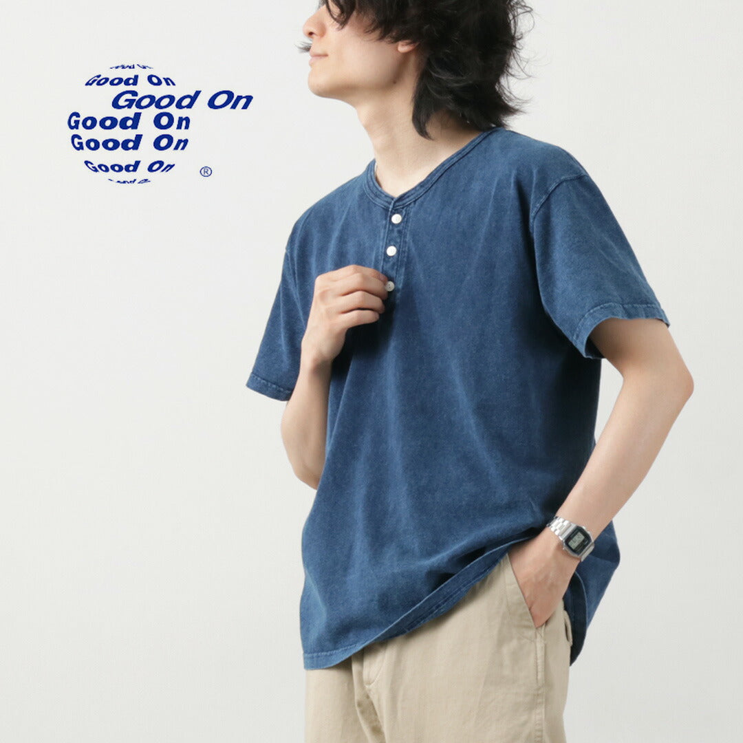 GOOD ON / Indigo Short Sleeve Henley Neck T-Shirt