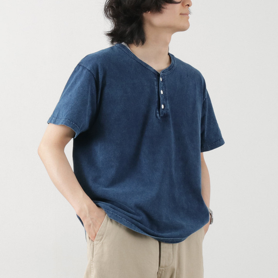 GOOD ON / Indigo Short Sleeve Henley Neck T-Shirt