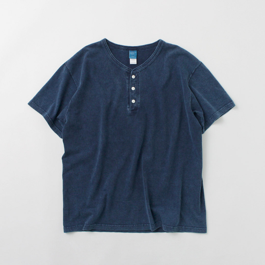 GOOD ON / Indigo Short Sleeve Henley Neck T-Shirt
