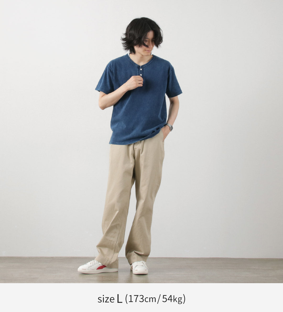 GOOD ON / Indigo Short Sleeve Henley Neck T-Shirt