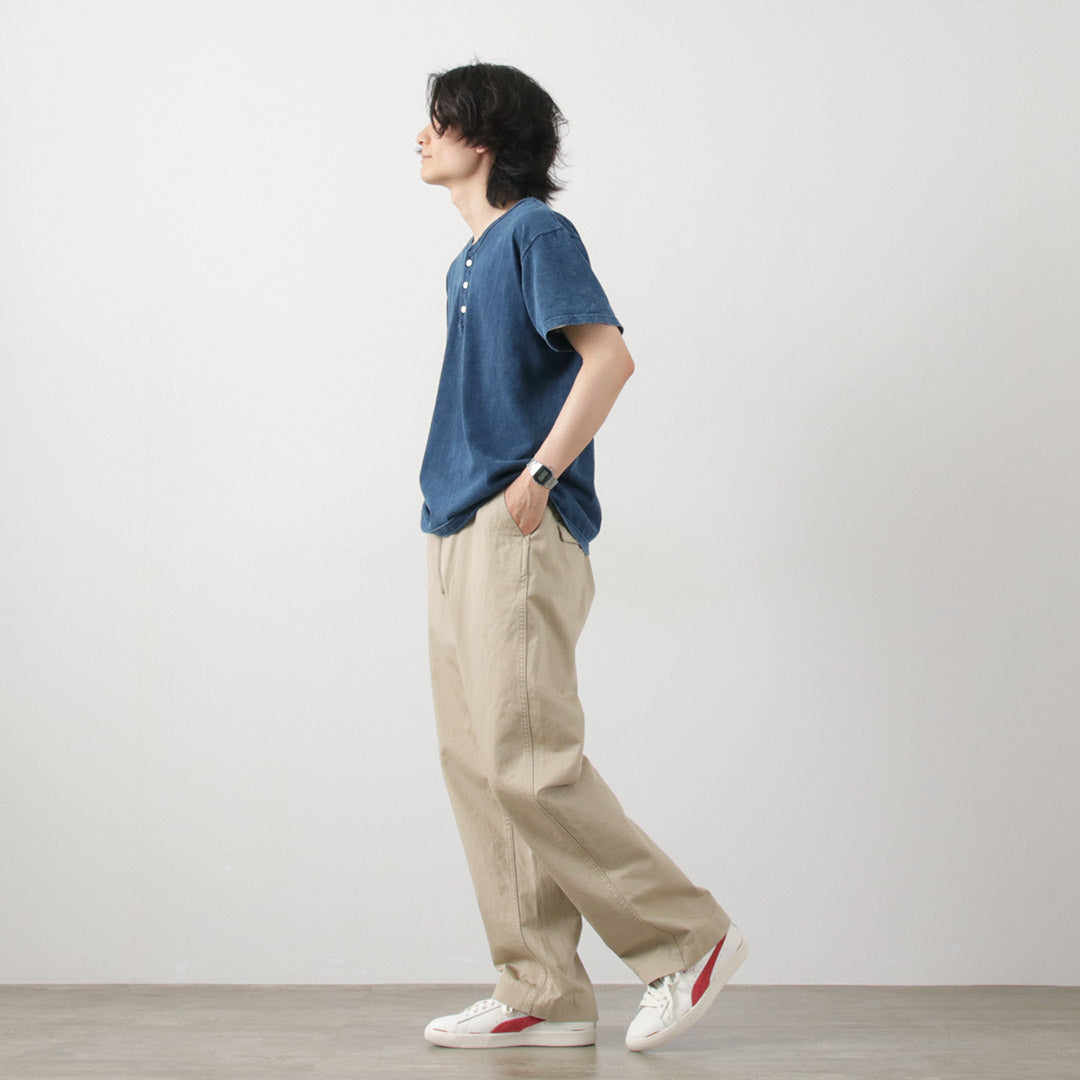 GOOD ON / Indigo Short Sleeve Henley Neck T-Shirt