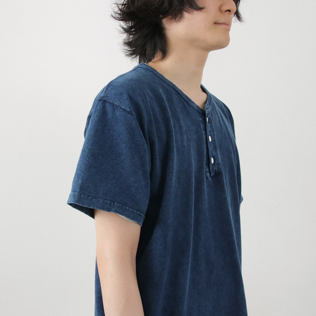 GOOD ON / Indigo Short Sleeve Henley Neck T-Shirt