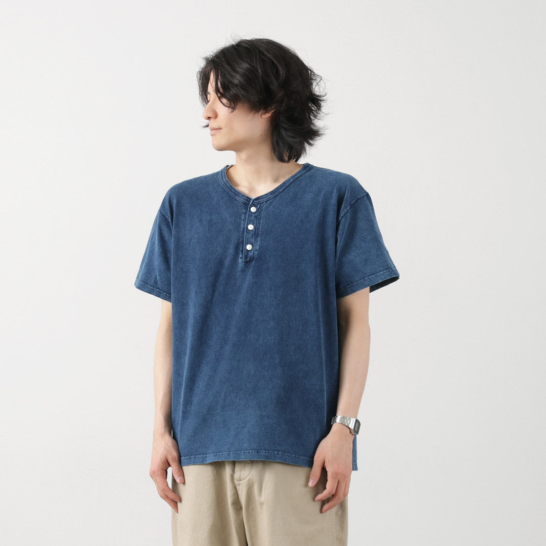 GOOD ON / Indigo Short Sleeve Henley Neck T-Shirt