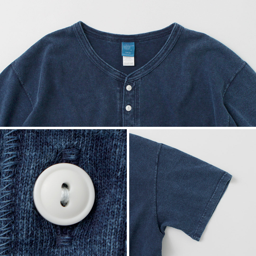 GOOD ON / Indigo Short Sleeve Henley Neck T-Shirt
