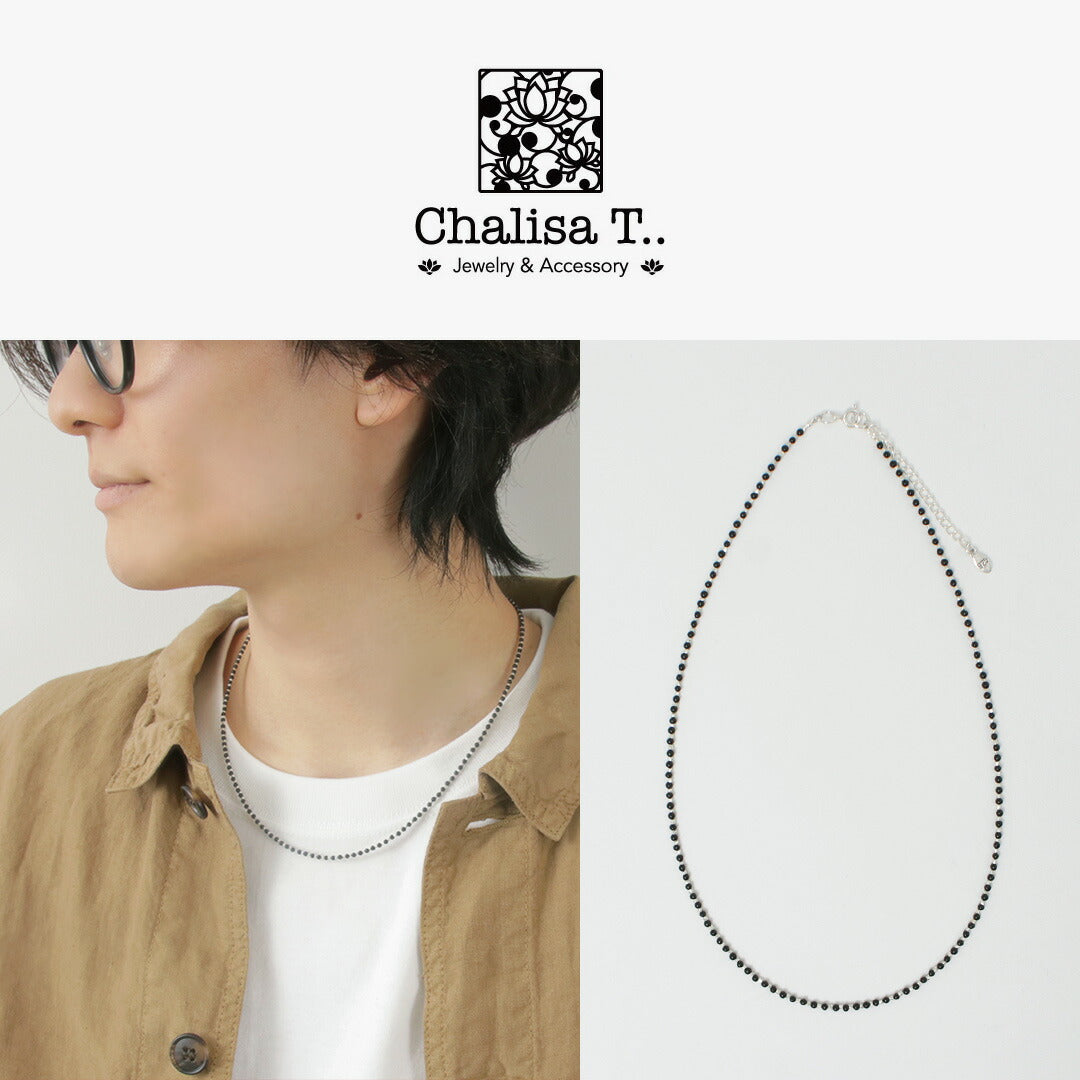CHALISA T.. / Black onyx beads silver ball chain necklace 925 silver
