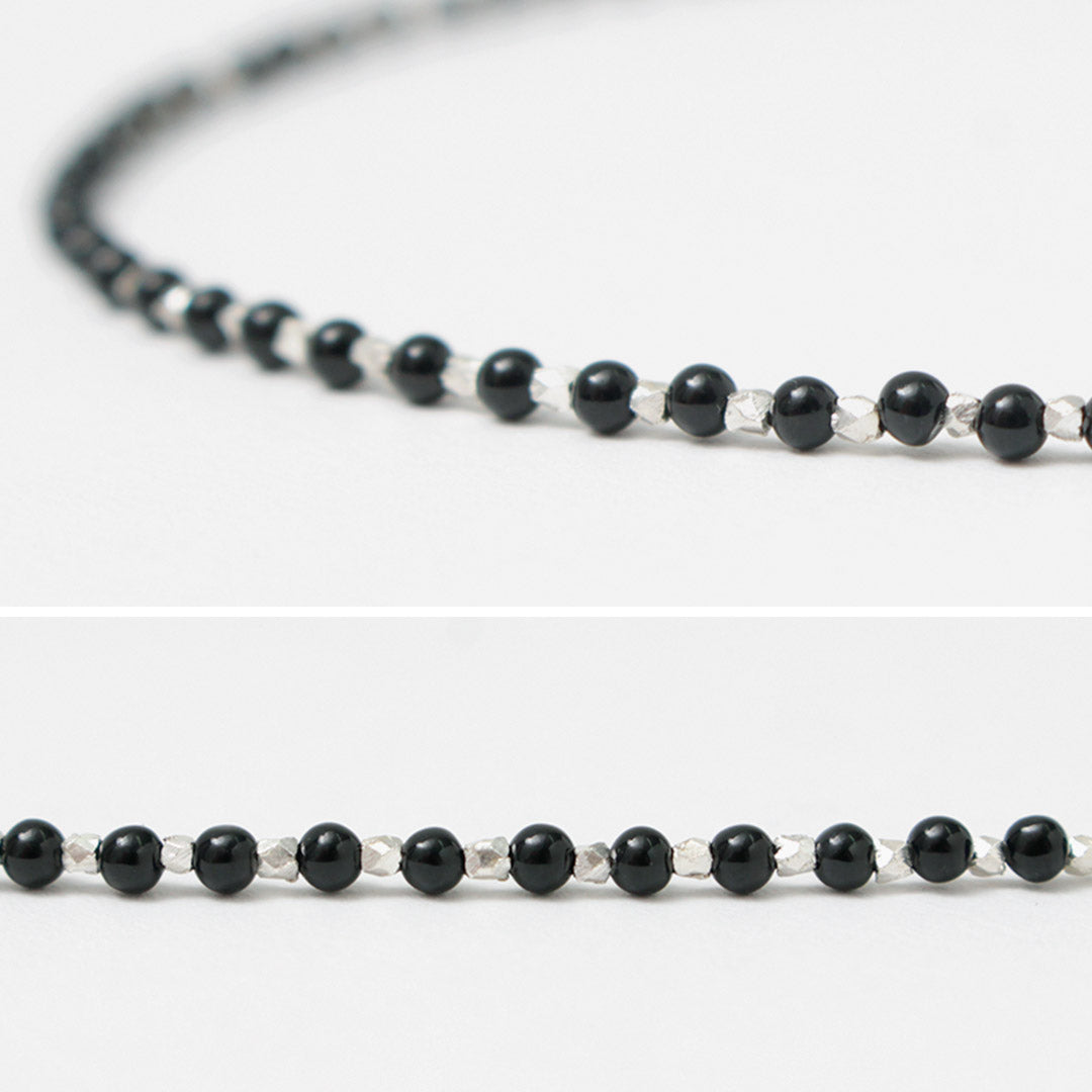 CHALISA T.. / Black onyx beads silver ball chain necklace 925 silver