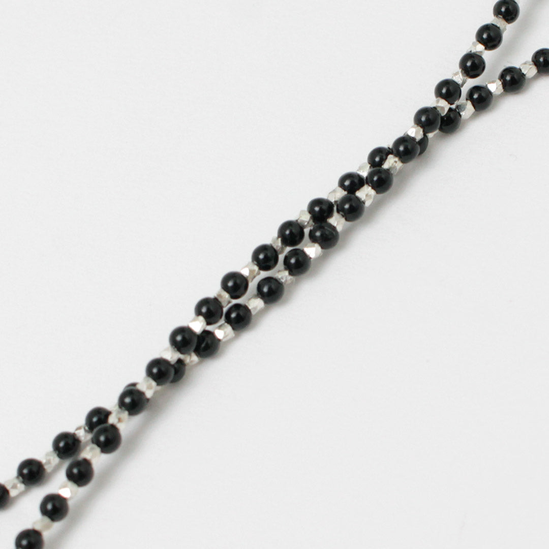 CHALISA T.. / Black onyx beads silver ball chain necklace 925 silver