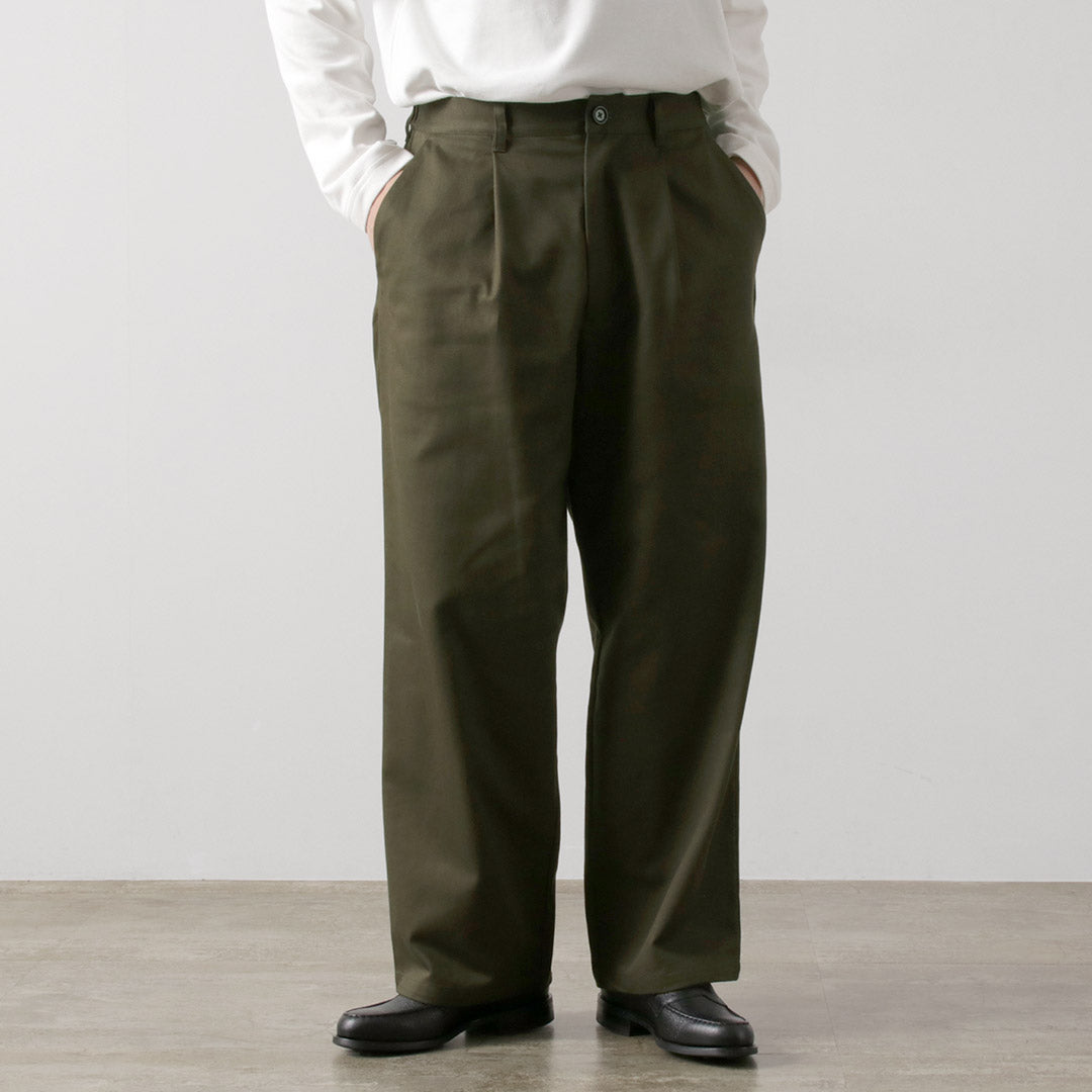 RE MADE IN TOKYO JAPAN / 棉质硬斜纹布折叠阔腿裤