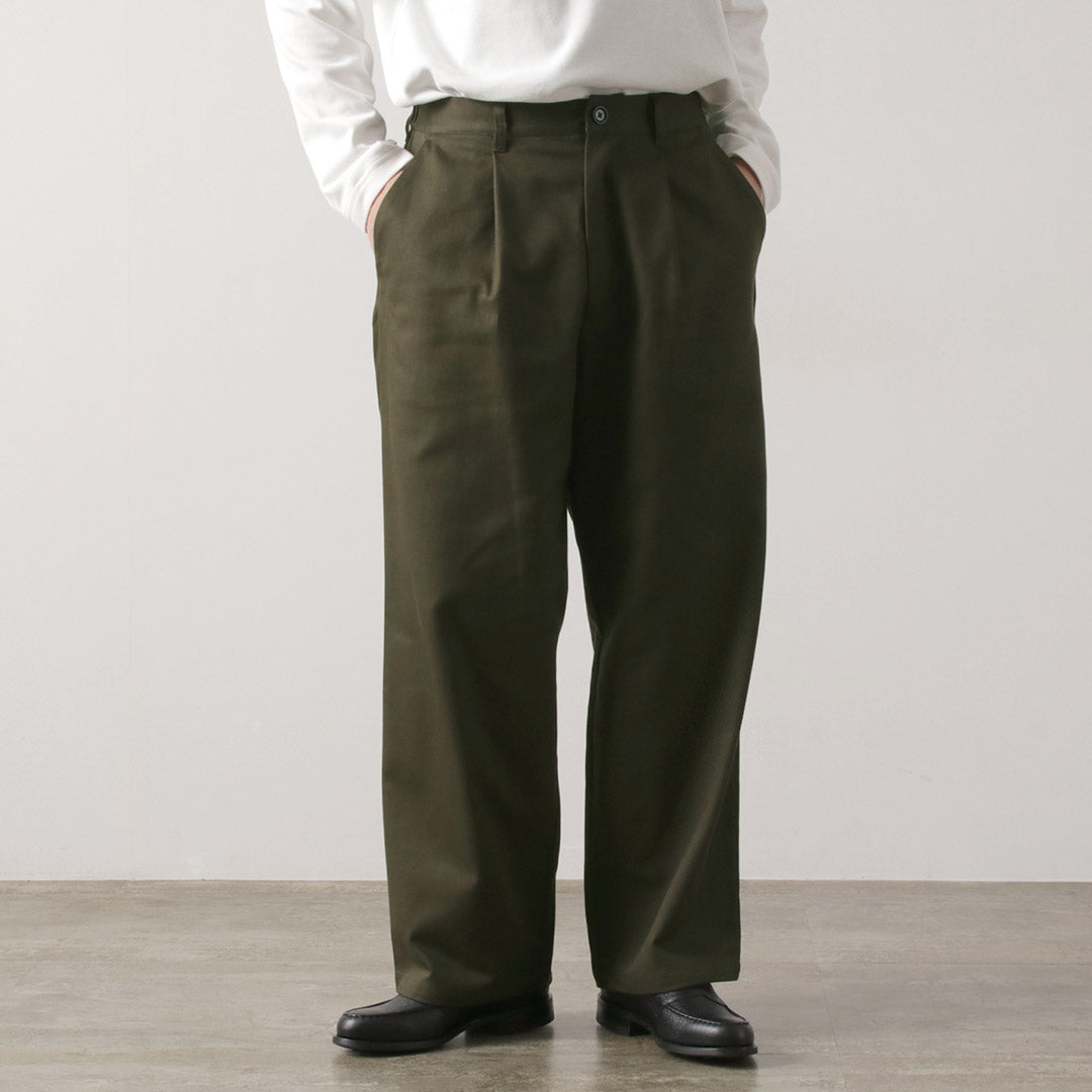 RE MADE IN TOKYO JAPAN / Cotton Hard Kersey Tuck Wide Pants