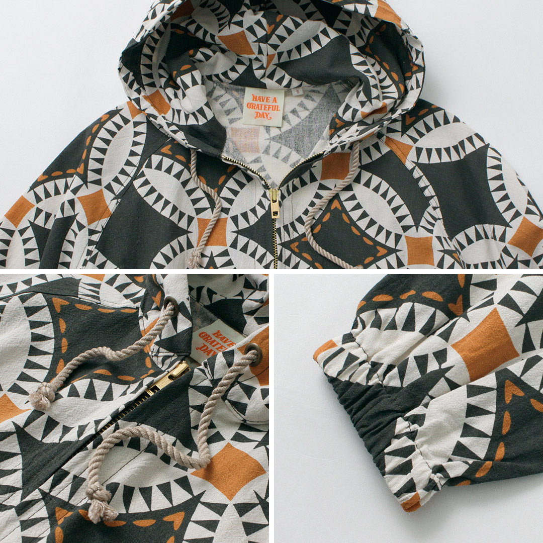 HAVE A GRATEFUL DAY / Beach Hoodie Vintage Quilt Print