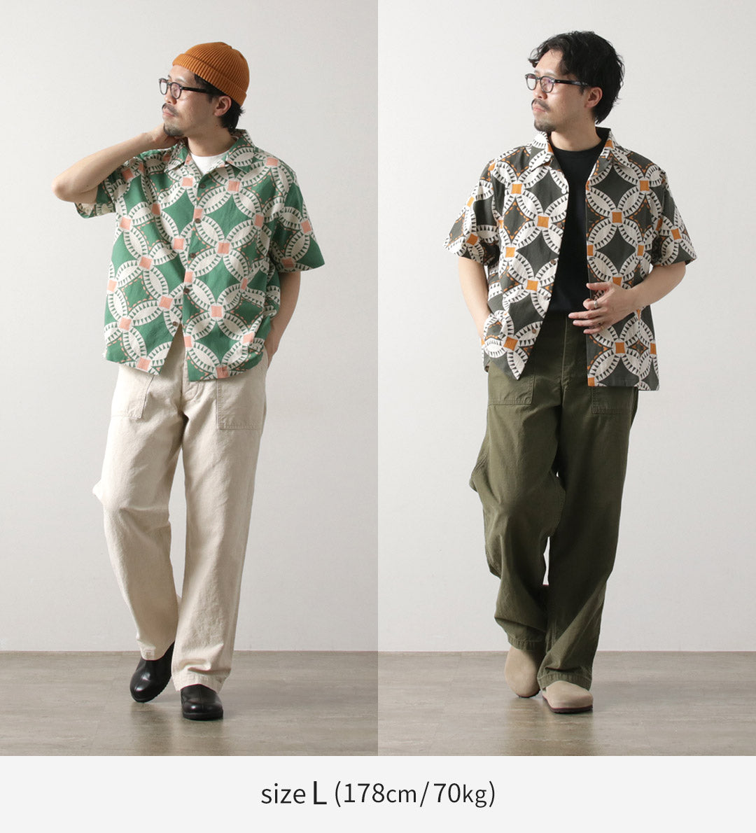 HAVE A GRATEFUL DAY / Open Collar Short Sleeve Shirt Vintage Quilt Print