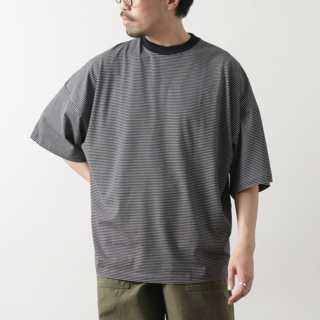 HANDVAERK / Short Sleeve Tapered Big Striped T-Shirt