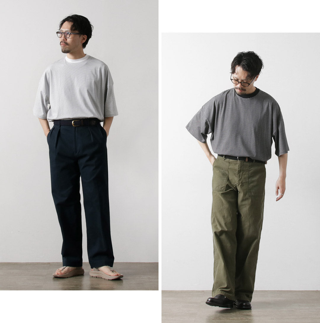 HANDVAERK / Short Sleeve Tapered Big Striped T-Shirt