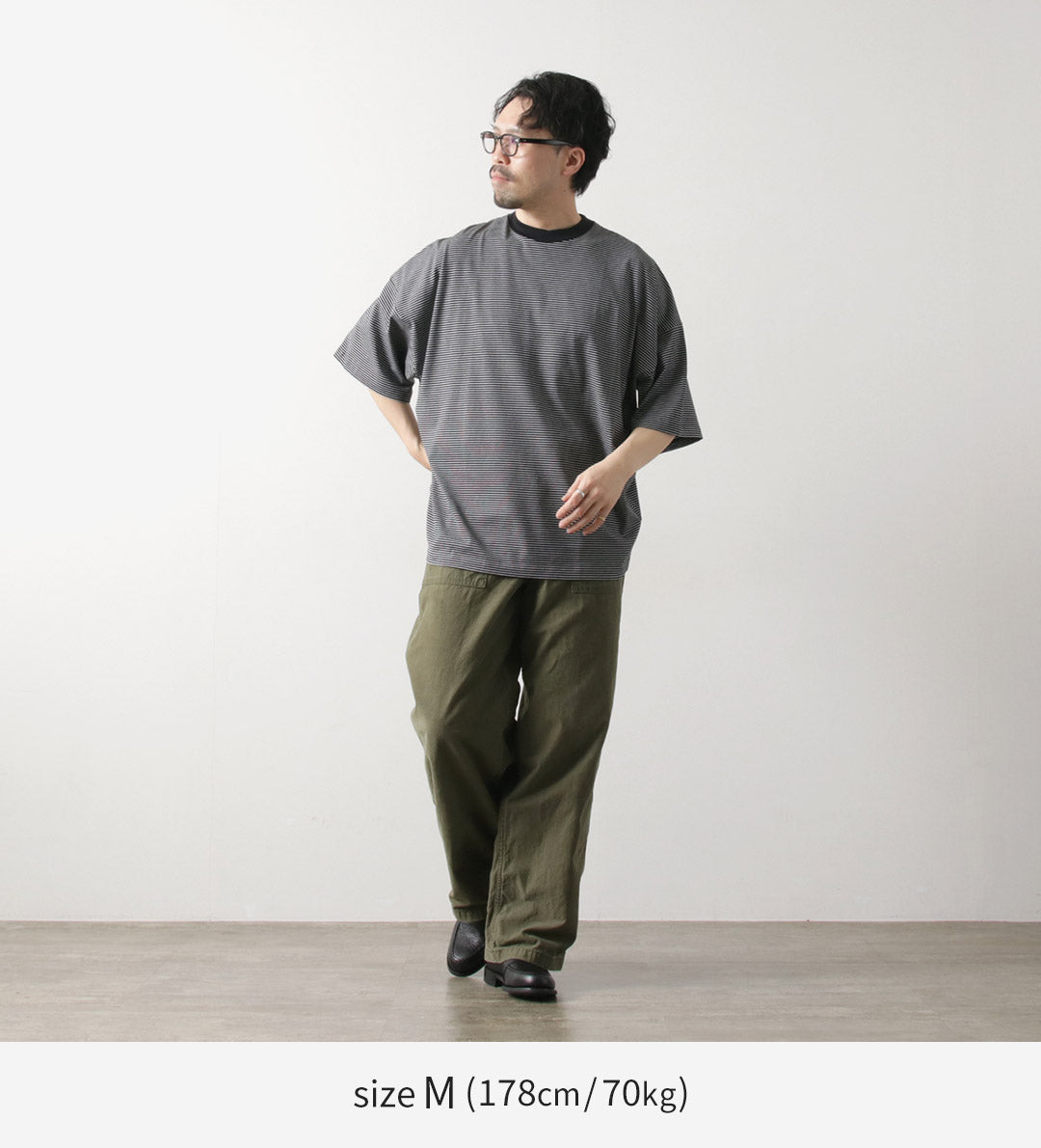 HANDVAERK / Short Sleeve Tapered Big Striped T-Shirt