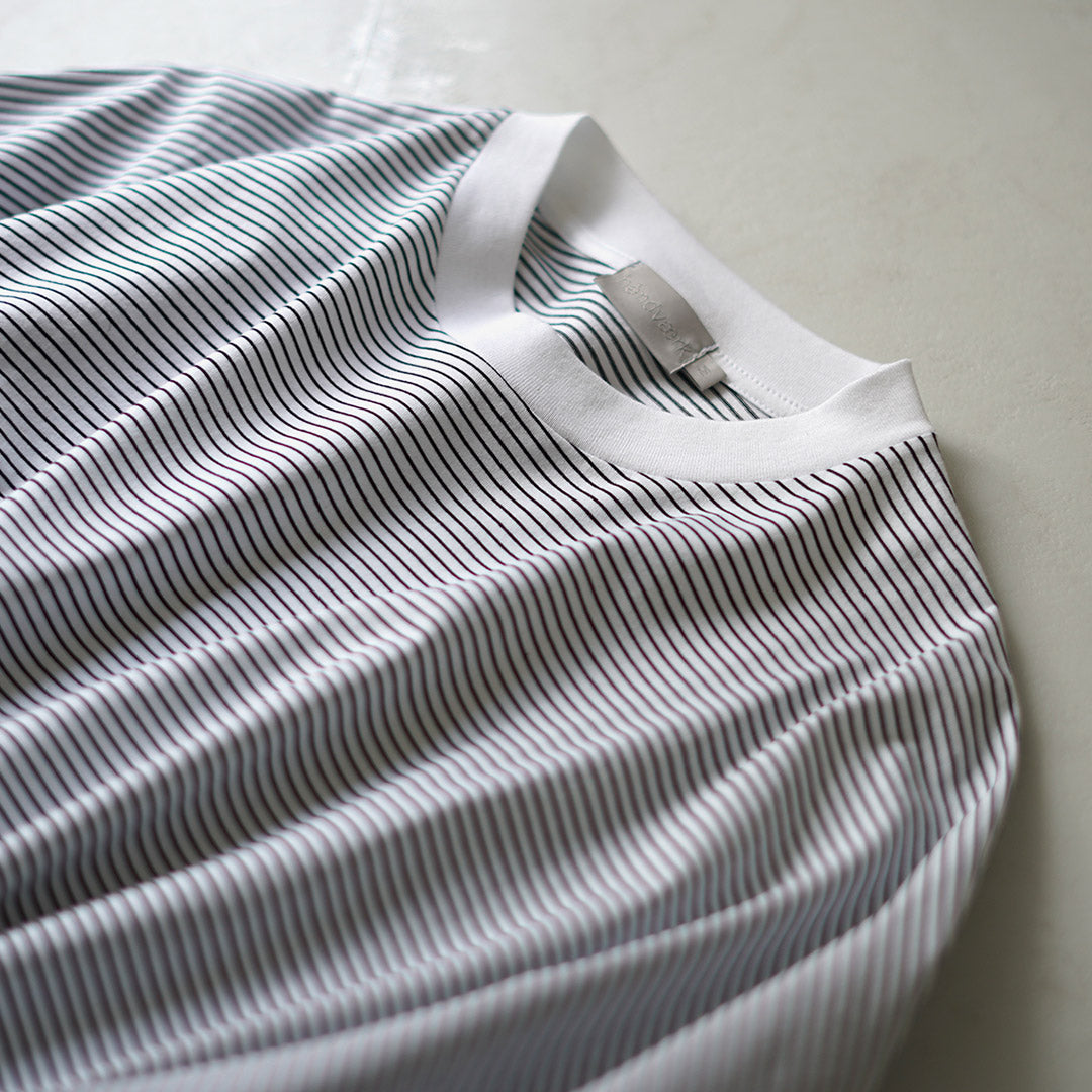 HANDVAERK / Short Sleeve Tapered Big Striped T-Shirt