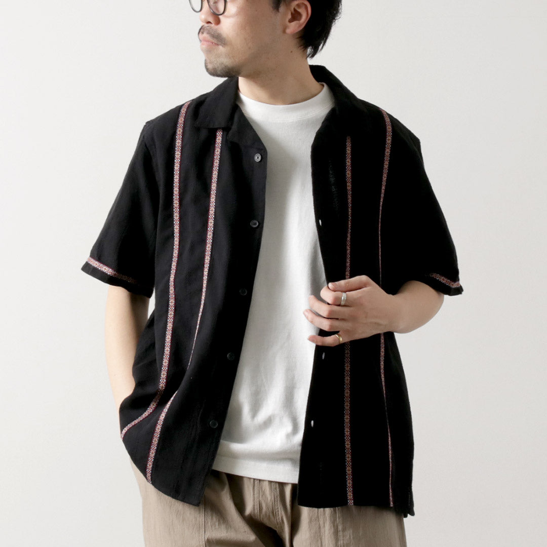 WAX LONDON / Didcot Short Sleeve Shirt Striped Open Dobby