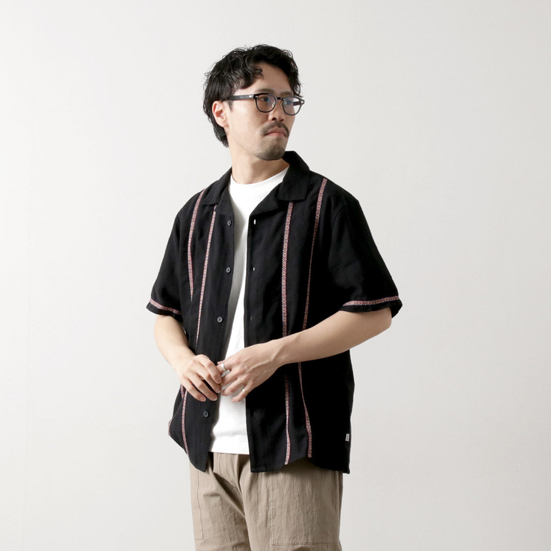 WAX LONDON / Didcot Short Sleeve Shirt Striped Open Dobby