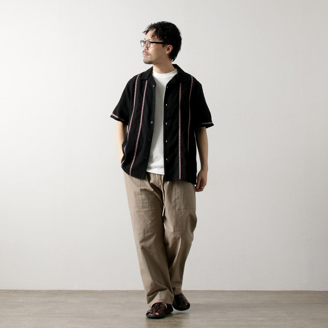 WAX LONDON / Didcot Short Sleeve Shirt Striped Open Dobby