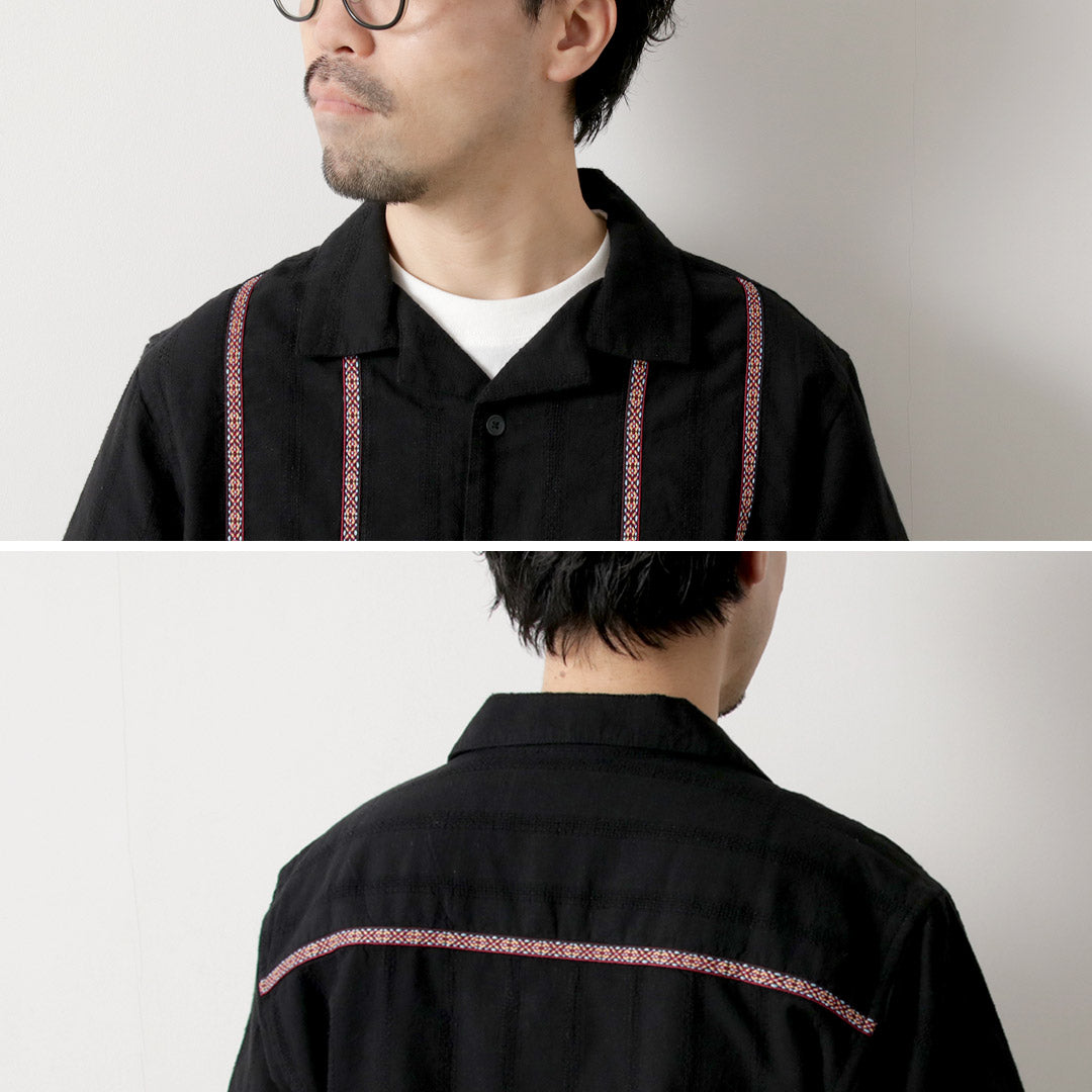 WAX LONDON / Didcot Short Sleeve Shirt Striped Open Dobby