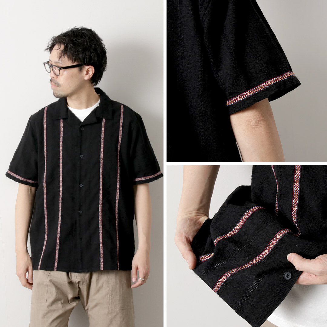 WAX LONDON / Didcot Short Sleeve Shirt Striped Open Dobby