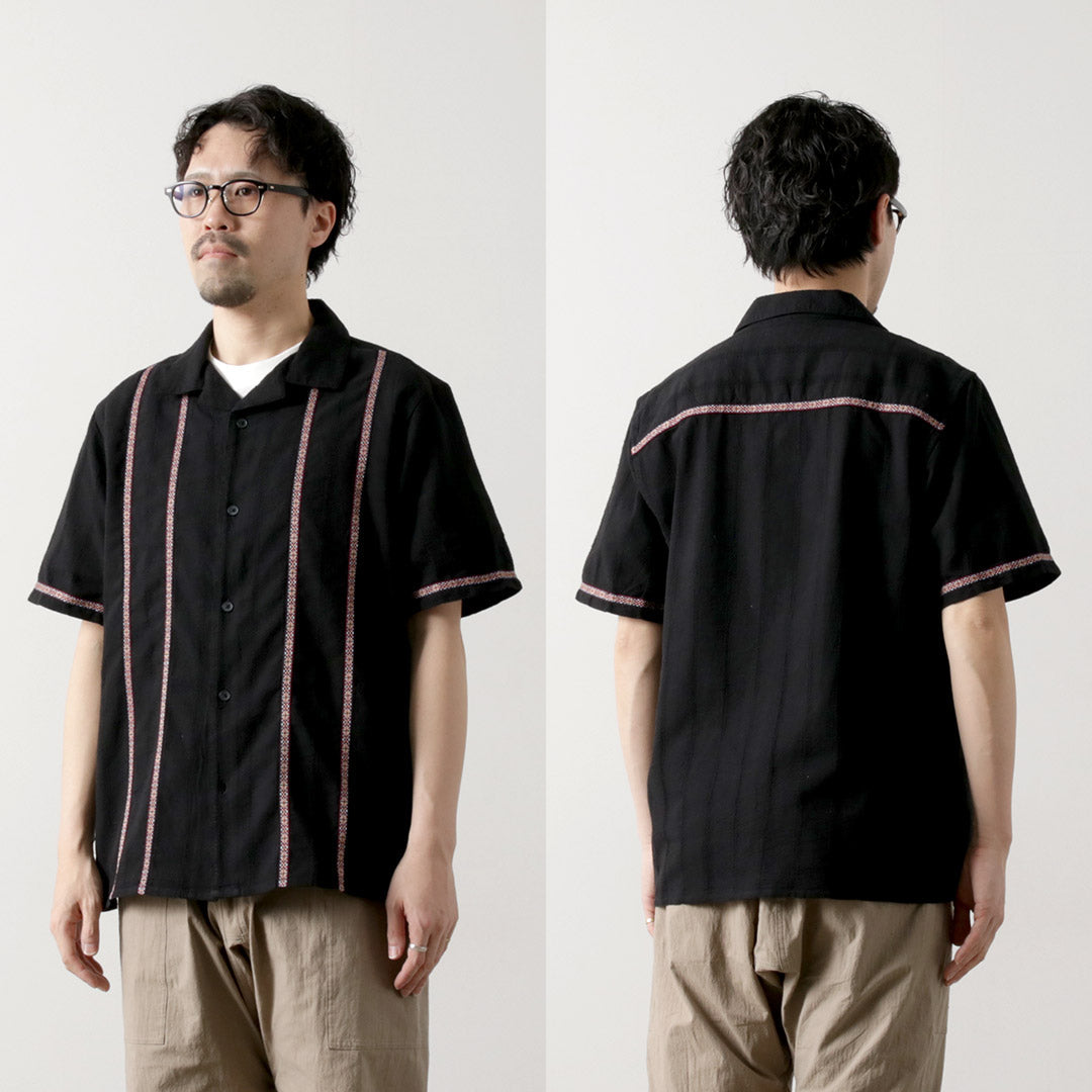 WAX LONDON / Didcot Short Sleeve Shirt Striped Open Dobby