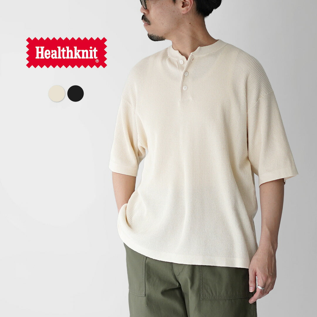 HEALTHKNIT / Henley Neck Short Sleeve Knit T-Shirt 2026 Model