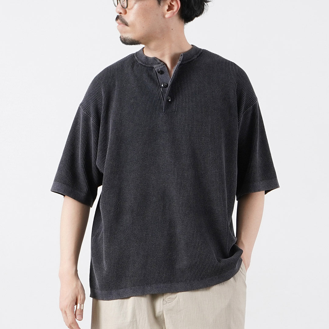 HEALTHKNIT / Henley Neck Short Sleeve Knit T-Shirt 2026 Model