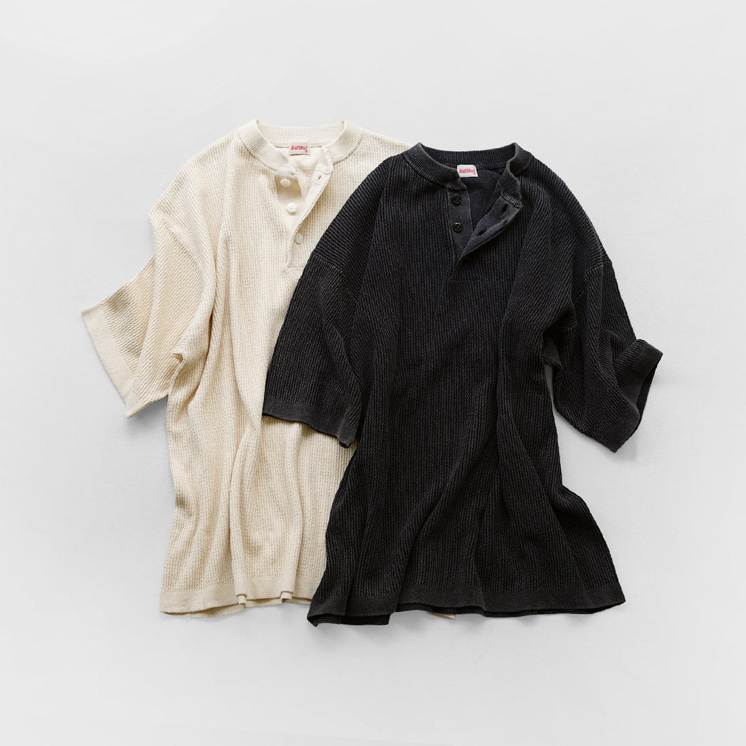 HEALTHKNIT / Henley Neck Short Sleeve Knit T-Shirt 2026 Model