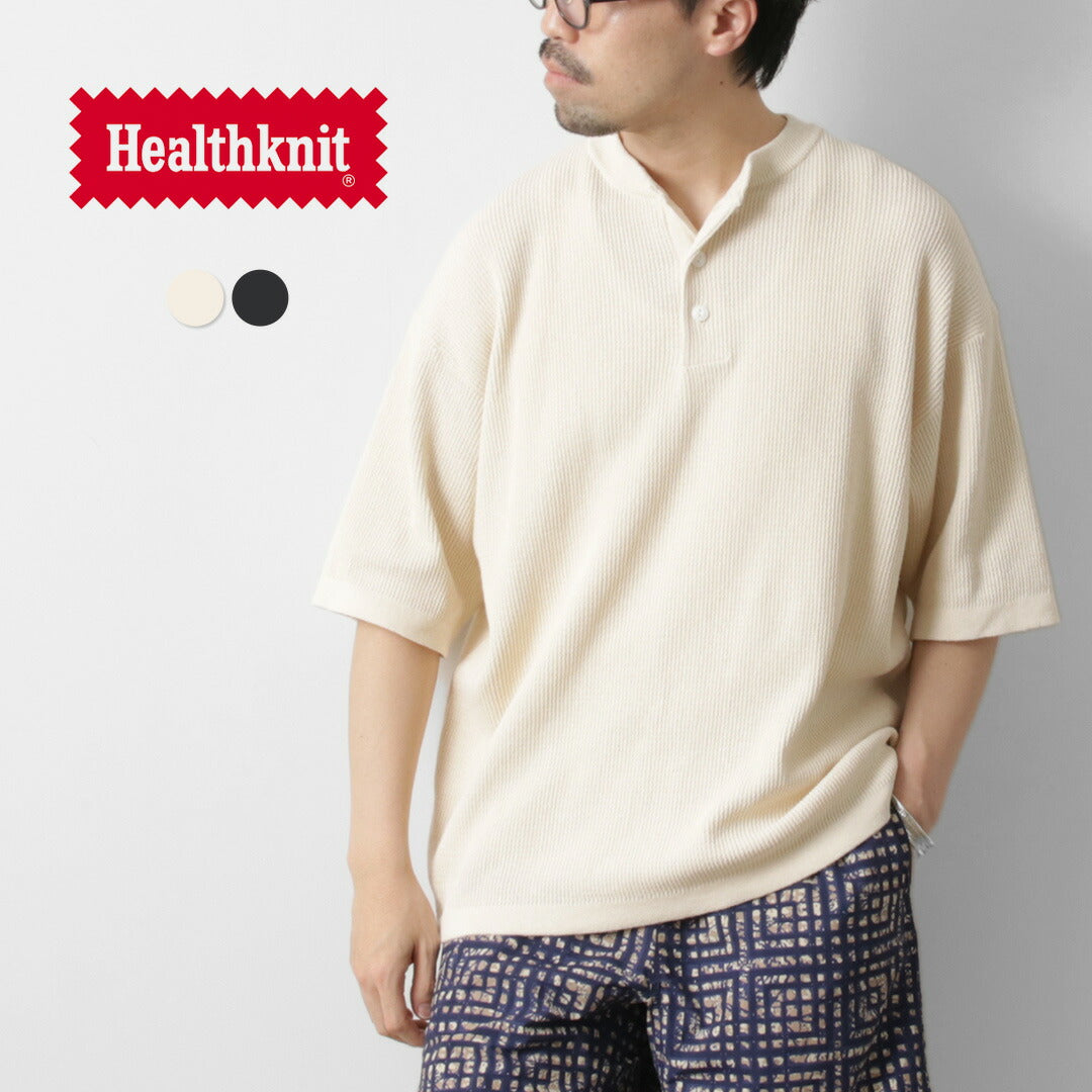 HEALTHKNIT / Henry Neck Short Sleeve Knit T-Shirt