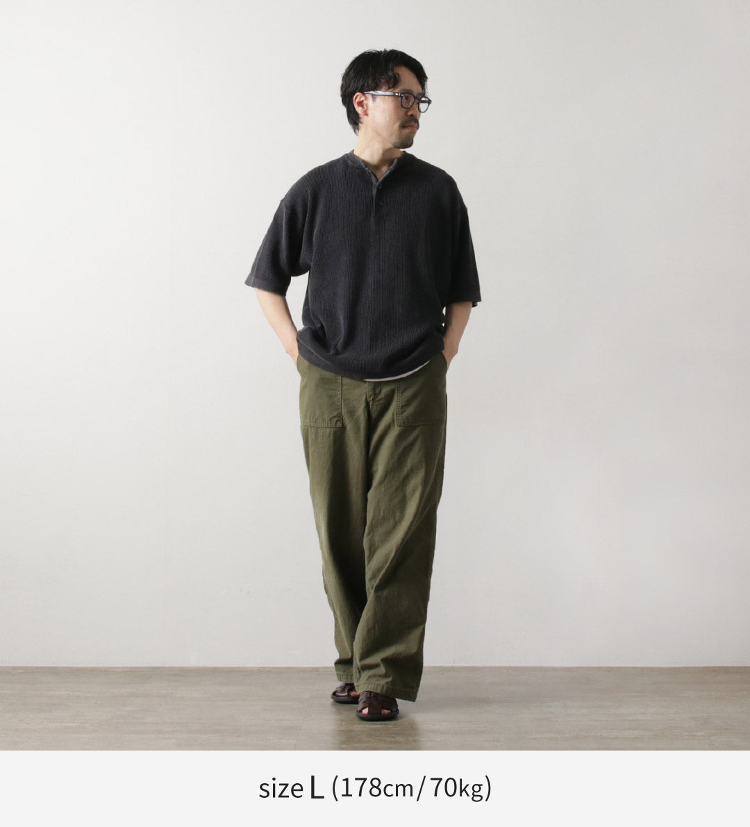 HEALTHKNIT / Henry Neck Short Sleeve Knit T-Shirt