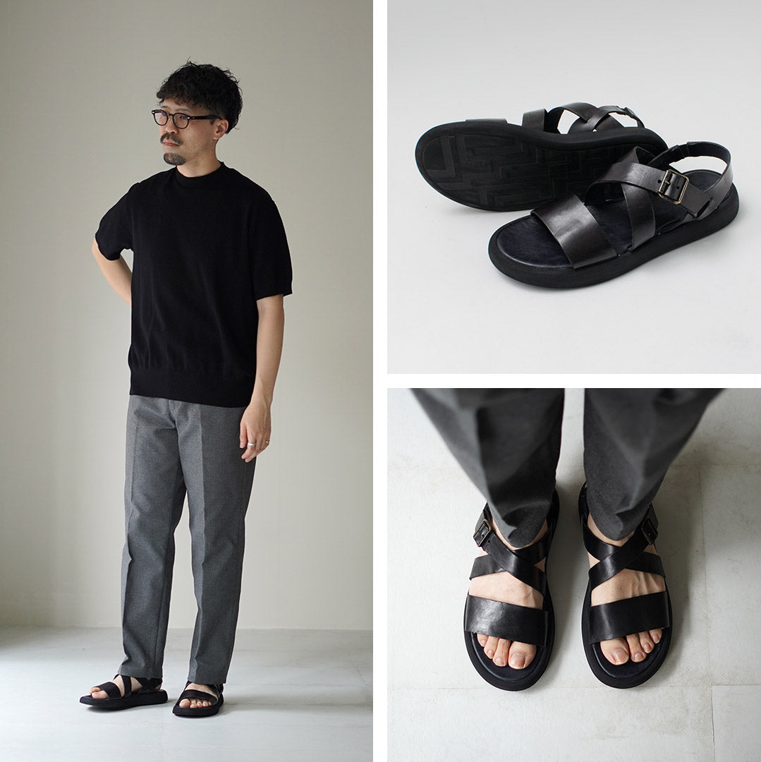 BRADOR / Men's Cross Strap Leather Sandals