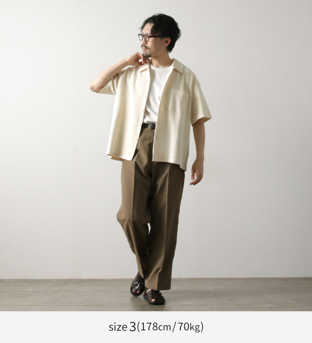 UNDYED / Non-dyed Organic Cotton Waffle Short Sleeve Shirt