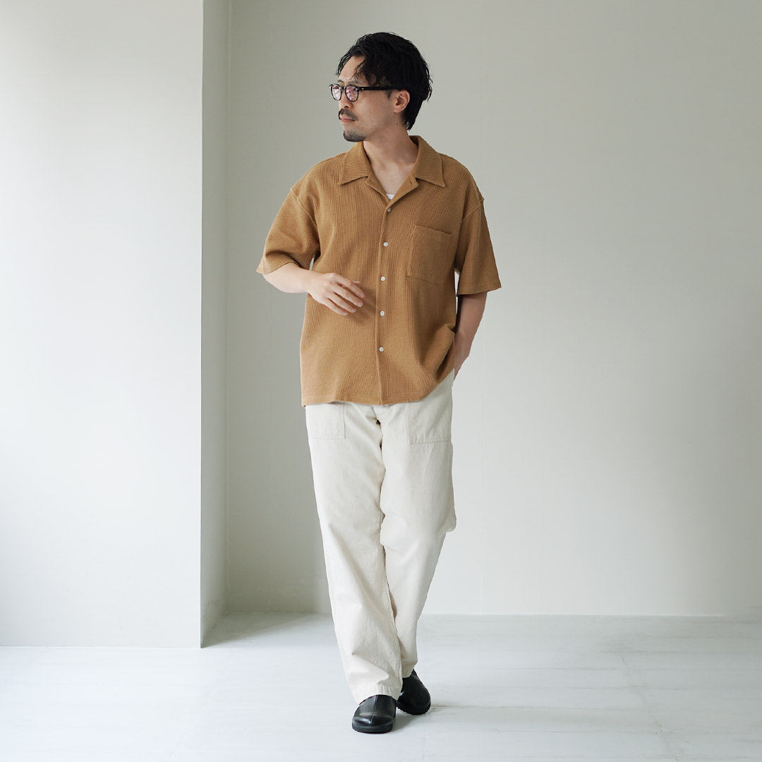 UNDYED / Non-dyed Organic Cotton Waffle Short Sleeve Shirt