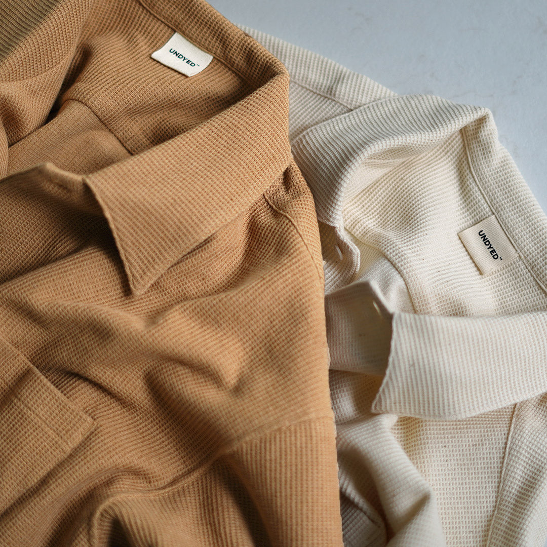 UNDYED / Non-dyed Organic Cotton Waffle Short Sleeve Shirt